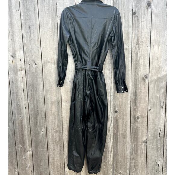 Pinko | Bellini Ecological Leather Zip Up Bikercore Moto Jumpsuit Black Size 4 - Picture 6 of 12